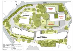 Lageplan des Max-Planck-Instituts für Mikrostrukturphysik mit dem geplanten Neubau